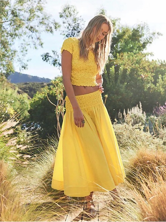 Free People Dresses & Skirts - Free people Yellow Women’s Two-Piece Crop Top & Full Skirt- The Carino Set